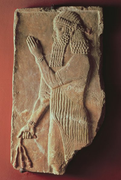 Priest with a pomegranate tree branch, from the Palace of King Sargon II at Khorsabad, Iraq, 722-705 BC by Assyrian